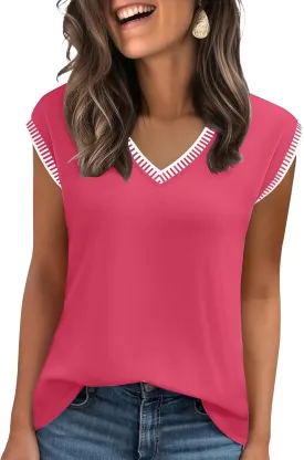 Zeagoo Women's Summer Tops Cap Sleeve Casual Shirts 2025 V Neck Basic Tshirts Loose Fit Trendy Tee