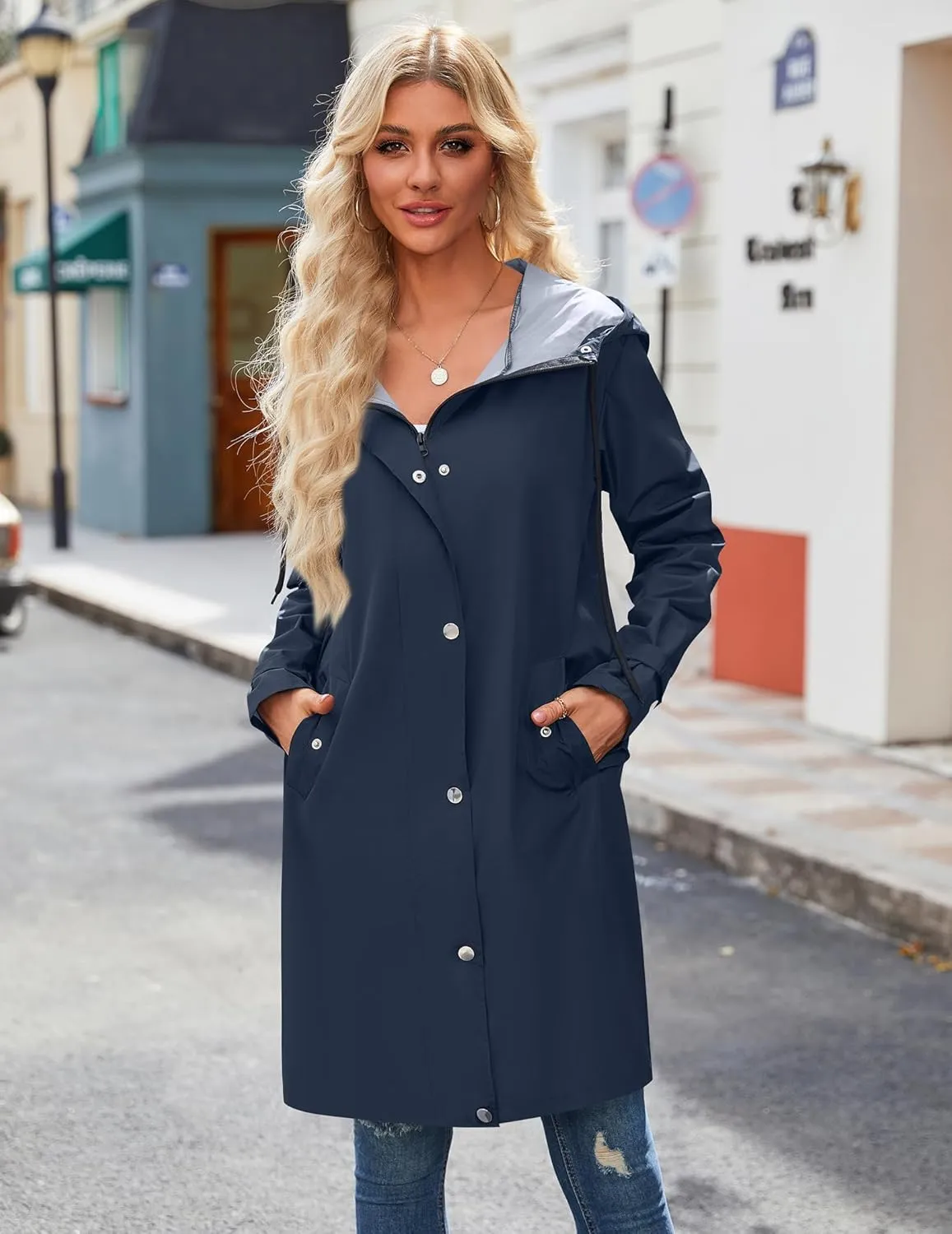 Zeagoo Womens Waterproof Raincoat Lightweight Rain Jacket Women Long Hooded Trench Coats Outdoor Windbreaker Travel Jacket