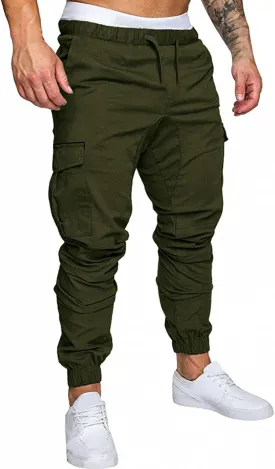 ZHUER Mens Casual Cargo Pants Joggers Pants Stretch Drawstring Sweatpants Cotton Chino Pants Slim Fit Gym Workout Pants