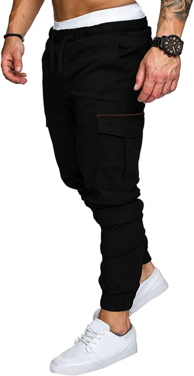 ZHUER Mens Casual Cargo Pants Joggers Pants Stretch Drawstring Sweatpants Cotton Chino Pants Slim Fit Gym Workout Pants