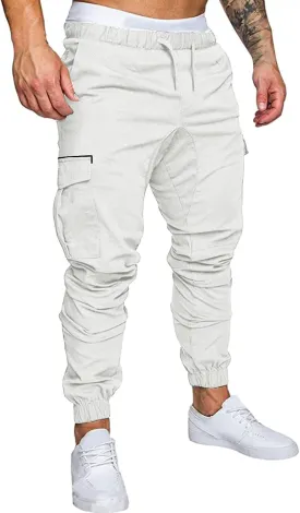 ZHUER Mens Casual Cargo Pants Joggers Pants Stretch Drawstring Sweatpants Cotton Chino Pants Slim Fit Gym Workout Pants