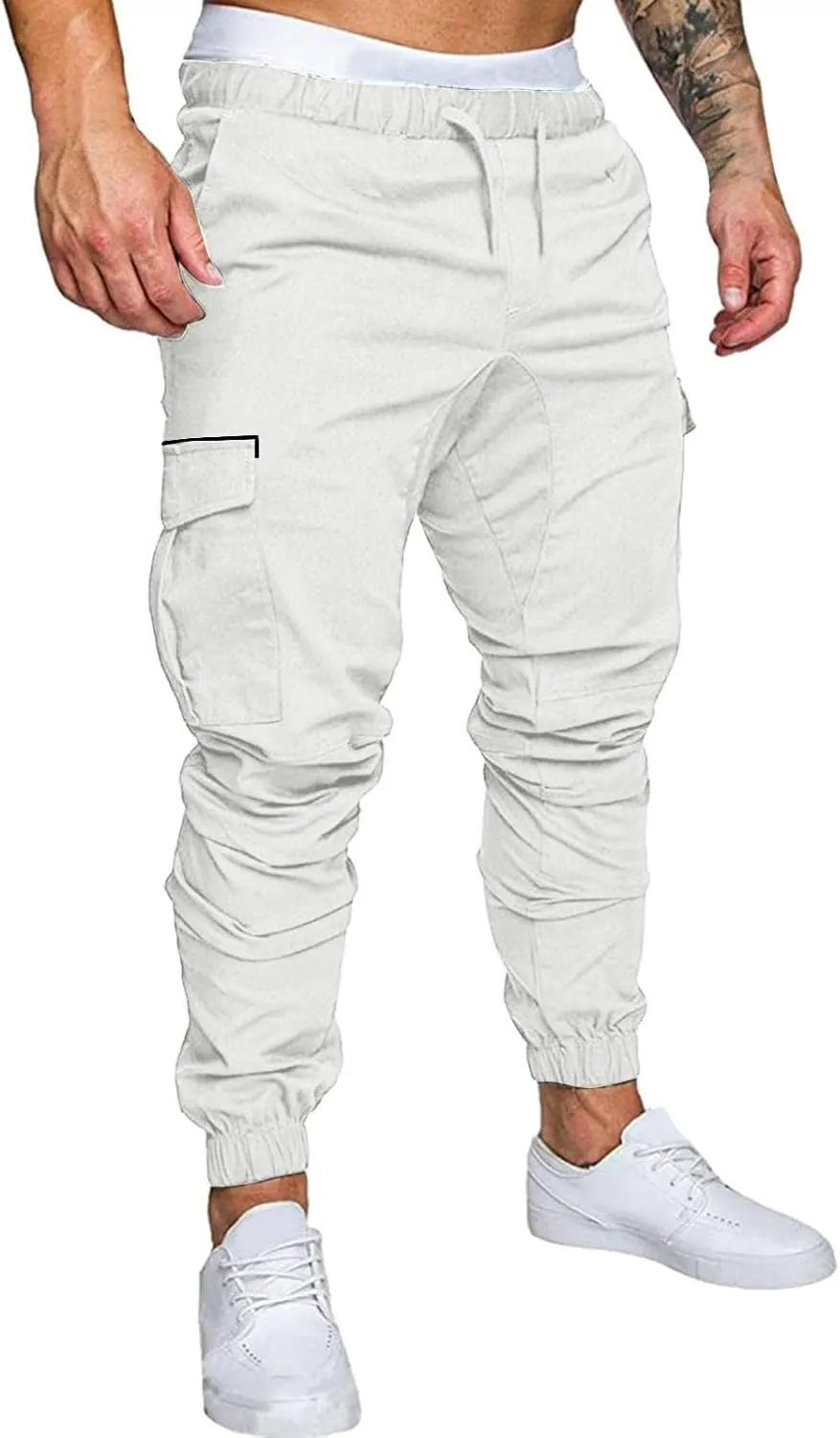 ZHUER Mens Casual Cargo Pants Joggers Pants Stretch Drawstring Sweatpants Cotton Chino Pants Slim Fit Gym Workout Pants