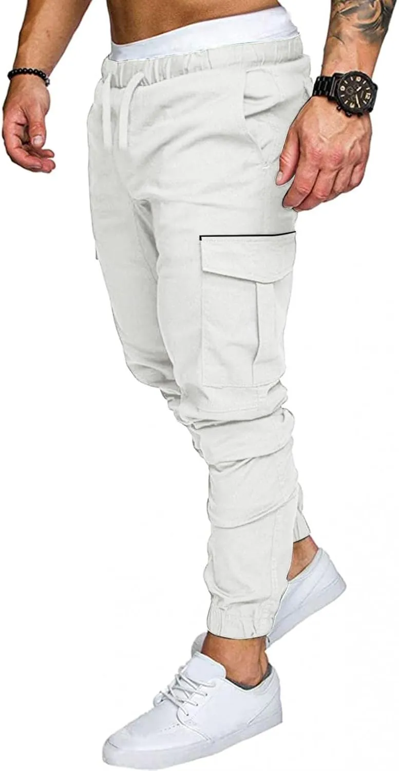 ZHUER Mens Casual Cargo Pants Joggers Pants Stretch Drawstring Sweatpants Cotton Chino Pants Slim Fit Gym Workout Pants