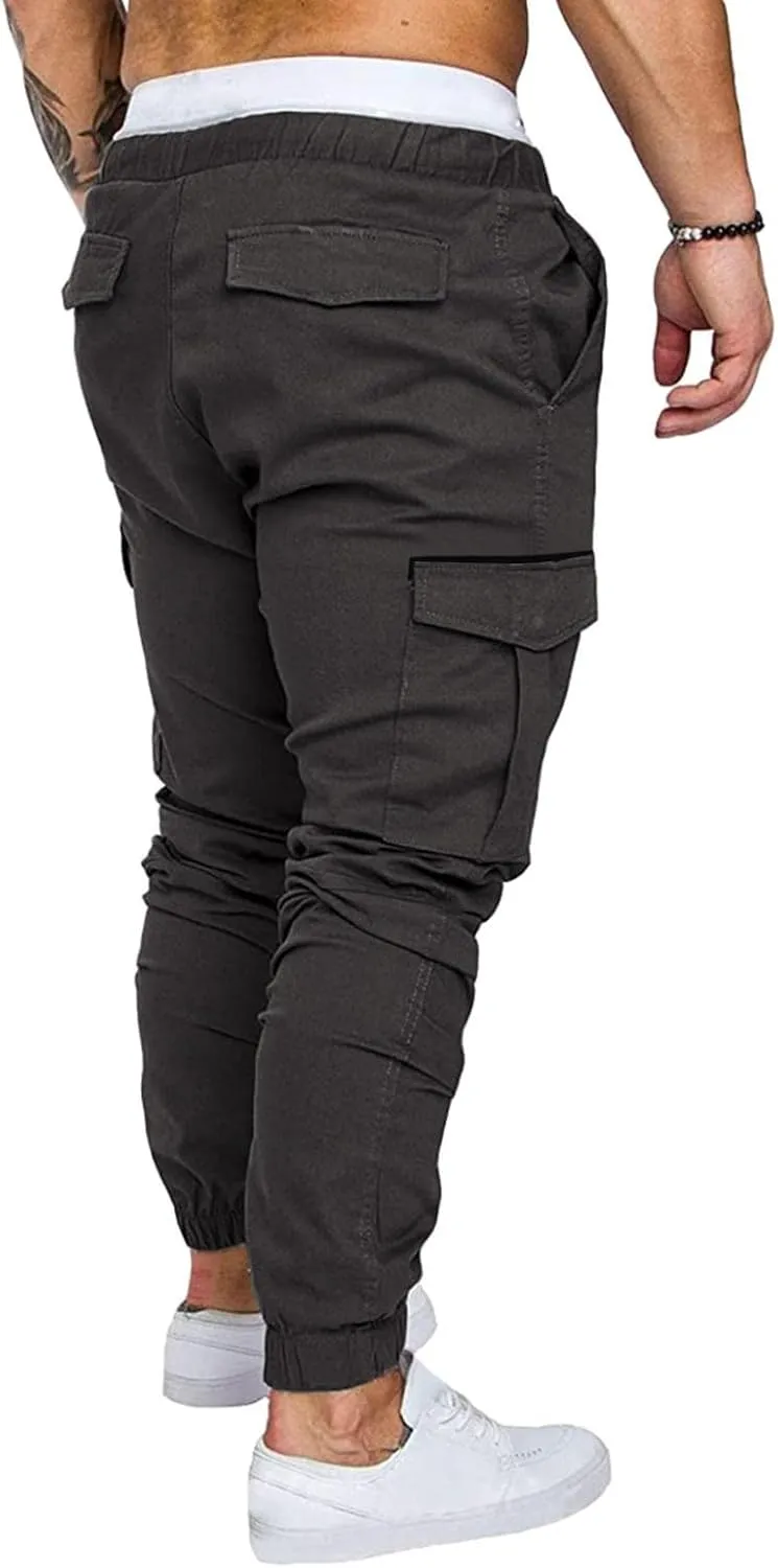 ZHUER Mens Casual Cargo Pants Joggers Pants Stretch Drawstring Sweatpants Cotton Chino Pants Slim Fit Gym Workout Pants