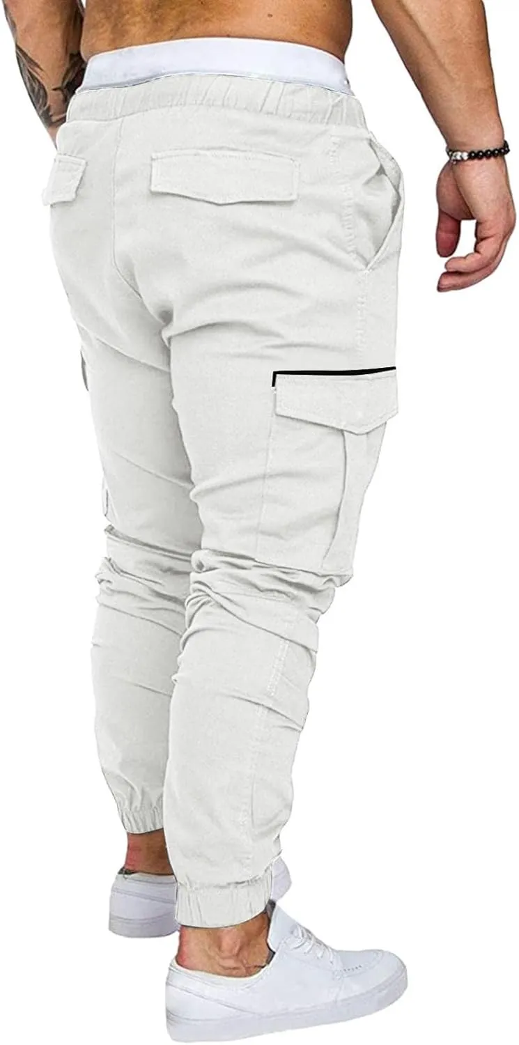 ZHUER Mens Casual Cargo Pants Joggers Pants Stretch Drawstring Sweatpants Cotton Chino Pants Slim Fit Gym Workout Pants