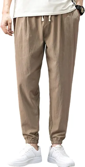 Zontroldy Men's Pants Cotton Linen Yoga Golf Beach Jogger Sweat Lounge Harem Pants Trousers