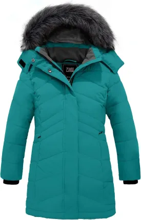 ZSHOW Girls' Winter Coat Insulated Long Parka Warm Hooded Puffer Jacket
